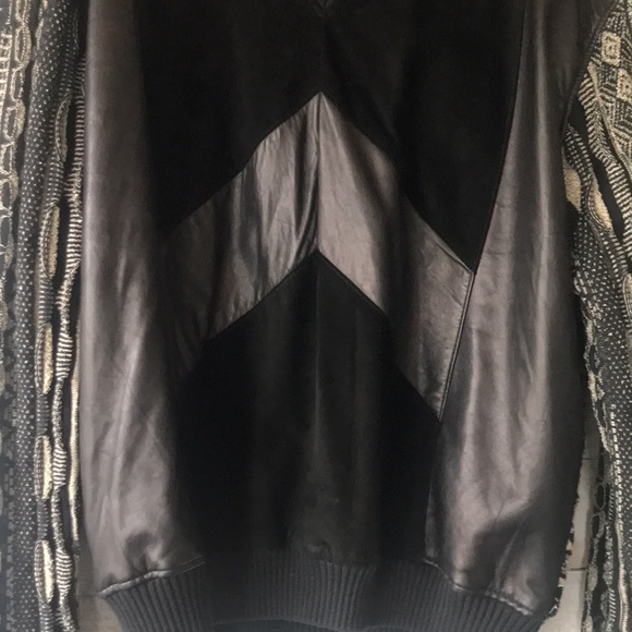 Tosani Coogi style knit faux leather and suede patchwork sweater - Picture 3 of 11